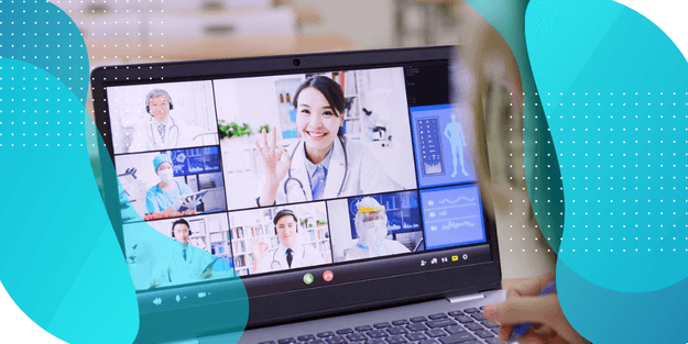 Person on a medical video call, preparing study staff, sites, and patients for remote video assessments.