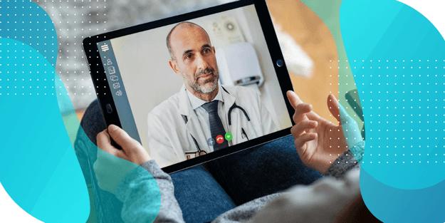 Person talking to a doctor on a video call, illustrating the use of technology in hybrid clinical trials for flexible assessments and efficient study conduct.