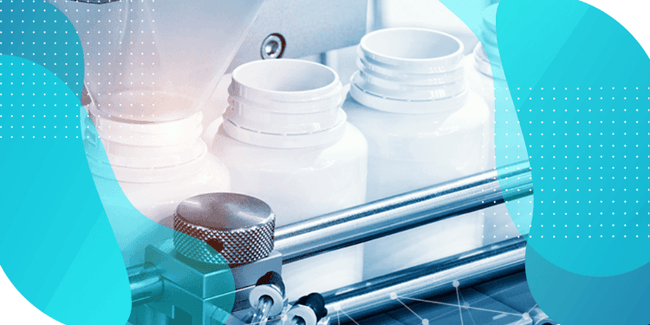 Close-up of a machine filling pharmaceutical bottles, representing Signant's new supplies solution for tracking and cumulating temperature excursion data.