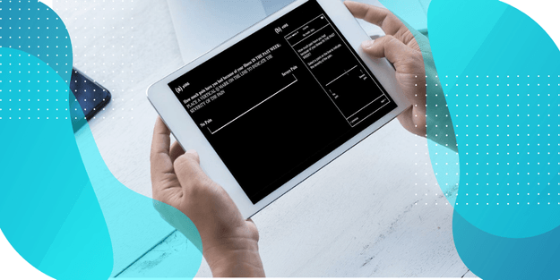 Person holding a tablet, analyzing the comparability of electronic versus paper administration of visual analogue scales in clinical trials.