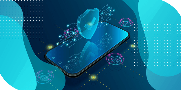 Visualization of a smartphone displaying a data security icon, used to illustrate strategies for detecting and mitigating clinical data fraud. 