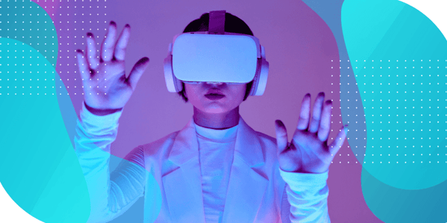 A woman wearing a VR headset, representing emerging technology in clinical research.